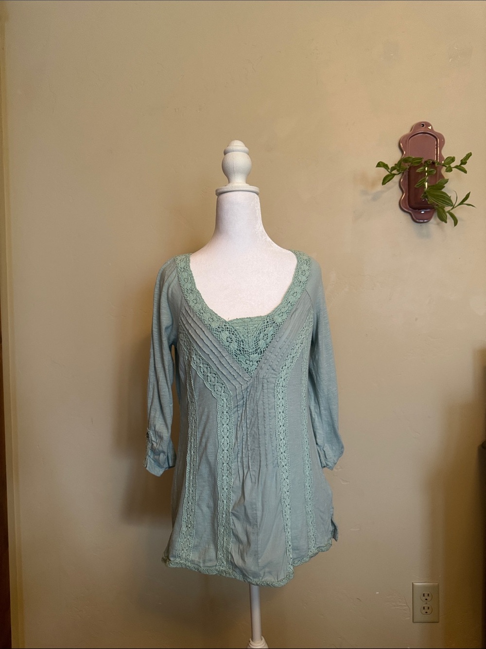 Anthropologie Lace-Panel V-Neck Tunic - Sage Green